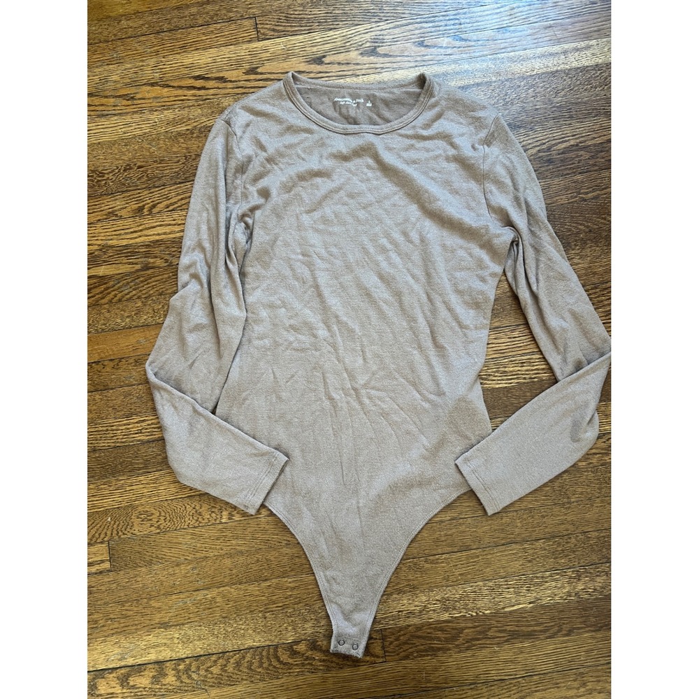 Abercrombie & Fitch Soft AF Cozy Long Sleeve Bodysuit Tan Heathered Crew Neck L